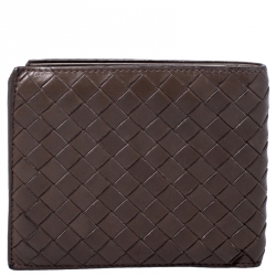 Pre Owned Bottega Veneta Brown Intrecciato Leather Bifold Wallet