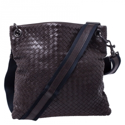 Bottega Veneta Flat Messenger Bag Intrecciato Nappa Small Brown