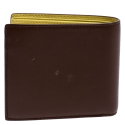 Pre Owned Bottega Veneta Brown/Yellow Leather Bifold Wallet