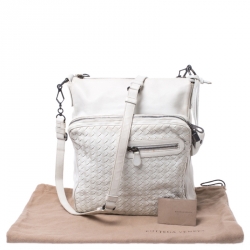 Bottega Veneta White Intrecciato Leather Messenger Bag
