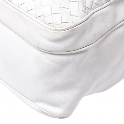 Bottega Veneta White Intrecciato Leather Messenger Bag
