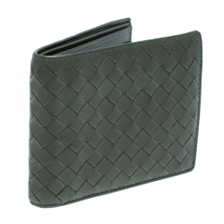 Pre Owned Bottega Veneta Dark Olive Green Intrecciato Leather Bifold Wallet