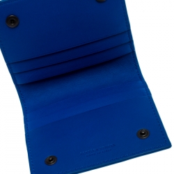 Pre Owned Bottega Veneta Blue Intrecciato Leather Bifold Card Holder