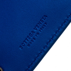 Pre Owned Bottega Veneta Blue Intrecciato Leather Bifold Card Holder
