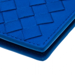 Pre Owned Bottega Veneta Blue Intrecciato Leather Bifold Card Holder