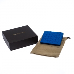 Pre Owned Bottega Veneta Blue Intrecciato Leather Bifold Card Holder