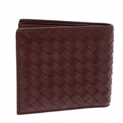Pre Owned Bottega Veneta Brown Intrecciato Leather Bifold Wallet