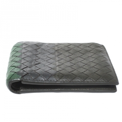 Bottega Veneta Green/Grey Intrecciato Leather Bifold Wallet