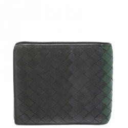 Bottega Veneta Green/Grey Intrecciato Leather Bifold Wallet