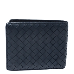 Bottega Veneta Blue Intrecciato Leather and Crocodile Bifold Wallet