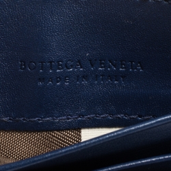 Pre Owned Bottega Veneta Blue Intrecciato Leather Card Holder