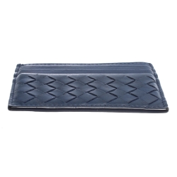 Pre Owned Bottega Veneta Blue Intrecciato Leather Card Holder
