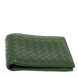 Pre Owned Bottega Veneta Green Intrecciato Leather Bifold Wallet