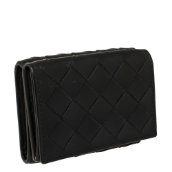 Pre Owned Bottega Veneta Black Intrecciato Leather Trifold Wallet