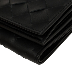 Pre Owned Bottega Veneta Black Intrecciato Leather Trifold Wallet