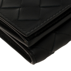 Pre Owned Bottega Veneta Black Intrecciato Leather Trifold Wallet
