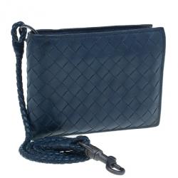 مملوكة مسبقًا Bottega Veneta Navy Blue Intrecciato Leather Compact Wallet