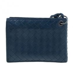 مملوكة مسبقًا Bottega Veneta Navy Blue Intrecciato Leather Compact Wallet