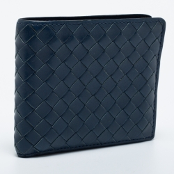 Bottega Veneta Blue Intrecciato Leather Bifold Wallet