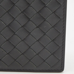 Pre Owned Bottega Veneta Dark Grey Intrecciato Leather Bifold Compact Wallet
