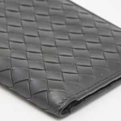 Pre Owned Bottega Veneta Dark Grey Intrecciato Leather Bifold Compact Wallet