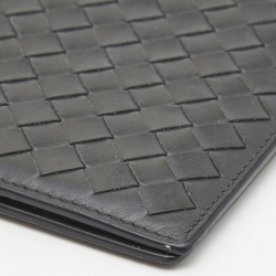Pre Owned Bottega Veneta Dark Grey Intrecciato Leather Bifold Compact Wallet