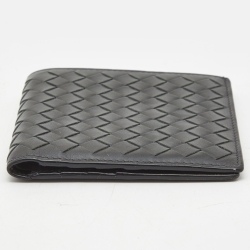 Pre Owned Bottega Veneta Dark Grey Intrecciato Leather Bifold Compact Wallet