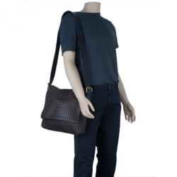 مملوكة مسبقًا Bottega Veneta Brown Moro Intrecciato Leather Large Crossbody Messenger