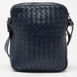 Bottega Veneta Blue Intrecciato Leather Messenger Bag