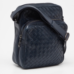 Bottega Veneta Blue Intrecciato Leather Messenger Bag