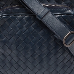 Bottega Veneta Blue Intrecciato Leather Messenger Bag