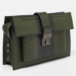 Bottega Veneta Green Intrecciato Leather Zip Pouch
