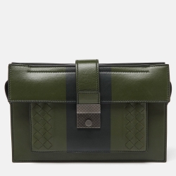 Bottega Veneta Green Intrecciato Leather Zip Pouch