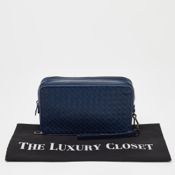 Bottega Veneta Blue Intrecciato Leather Wristlet Pouch