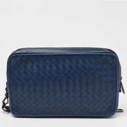 Bottega Veneta Blue Intrecciato Leather Wristlet Pouch