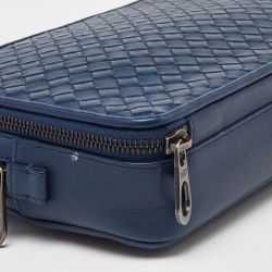 Bottega Veneta Blue Intrecciato Leather Wristlet Pouch