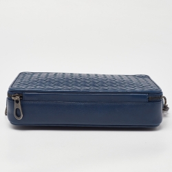 Bottega Veneta Blue Intrecciato Leather Wristlet Pouch