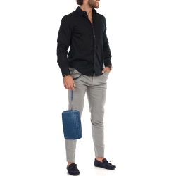 Bottega Veneta Blue Intrecciato Leather Wristlet Pouch