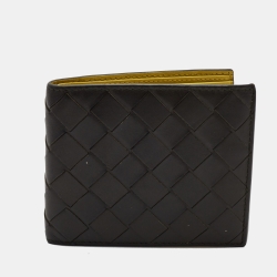 Bottega Veneta Dark Green Intrecciato Leather Bifold Wallet