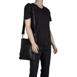 Pre Owned Bottega Veneta Black Intrecciato Leather Messenger Bag