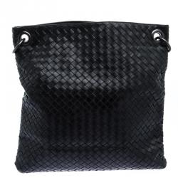 Pre Owned Bottega Veneta Black Intrecciato Leather Messenger Bag