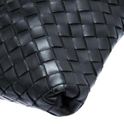 Pre Owned Bottega Veneta Black Intrecciato Leather Messenger Bag