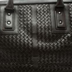 Bottega Veneta Dark Brown Intrecciato Leather Weekender Bag