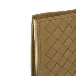 Pre Owned Bottega Veneta Yellow Leather Ebano Woven French Wallet