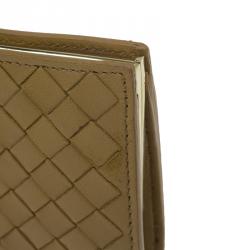 Pre Owned Bottega Veneta Yellow Leather Ebano Woven French Wallet