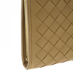 Pre Owned Bottega Veneta Yellow Leather Ebano Woven French Wallet