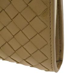 Pre Owned Bottega Veneta Yellow Leather Ebano Woven French Wallet
