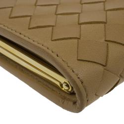 Pre Owned Bottega Veneta Yellow Leather Ebano Woven French Wallet