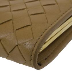 Pre Owned Bottega Veneta Yellow Leather Ebano Woven French Wallet