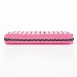 Pre Owned Bottega Veneta Pink Intreciatto Zip Around Wallet